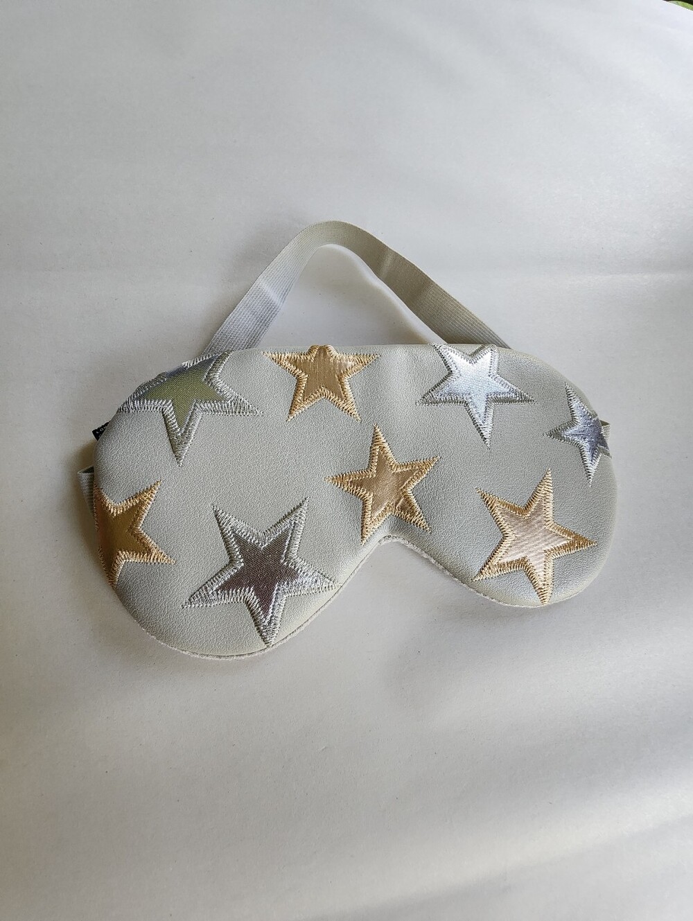 Free People Starry Eyed Grey Vegan Leather Sleep Mask OneSize Gold & Silver Star
